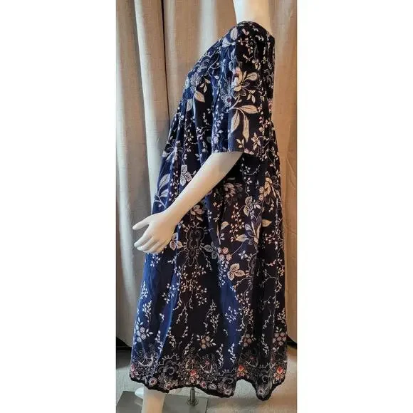 Only Necessities Women's 4X Bib Front Blue Floral Lounge Dress Nightgown Pockets - Picture 5 of 7